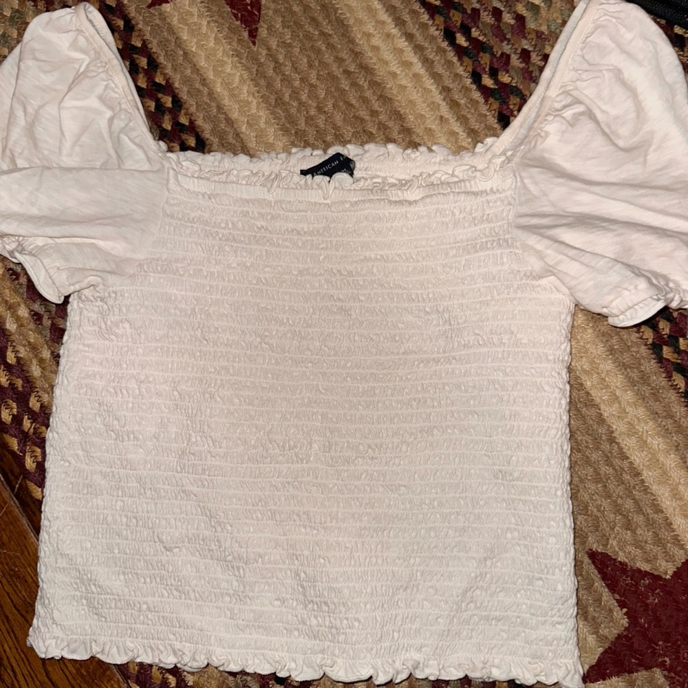 Juniors American Eagle White Top-Elastic Short Cap Like Sleeves Size M